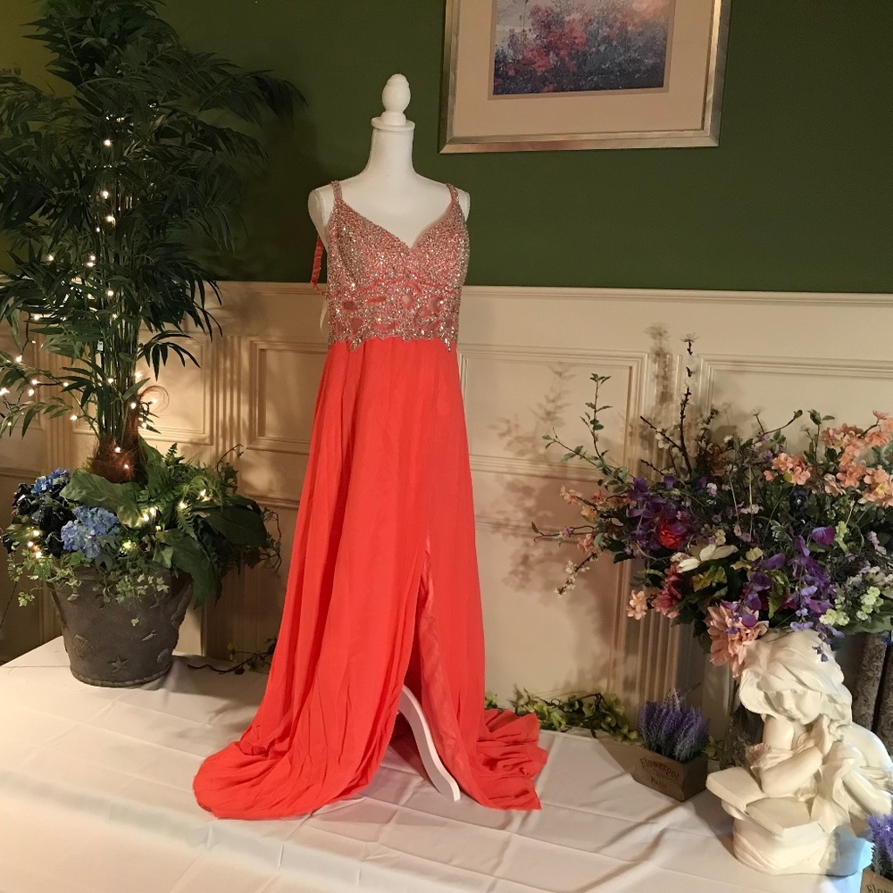 Coral pink prom dress